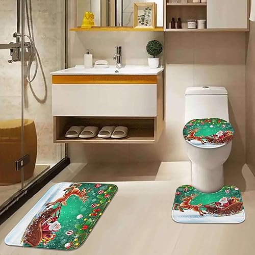 Miniatura 8 de ArtSocket Juegos de baño de ciervos de Papá Noel con cortina de ducha y alfombras y accesorios, juegos de cortinas de ducha de Feliz Navidad, copos