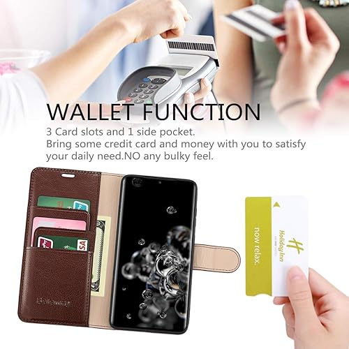 Miniatura 3 de Belemay Funda tipo cartera para Galaxy S20 Ultra de piel auténtica bloqueo RFID, funda protectora con tapa y función atril, cierre magnético para