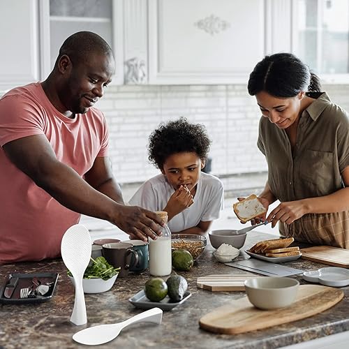 Miniatura 6 de FireKylin 2 piezas de pala de arroz de plástico, espátula de cuchara de arroz antiadherente, cuchara de olla de arroz resistente al calor (blanco)