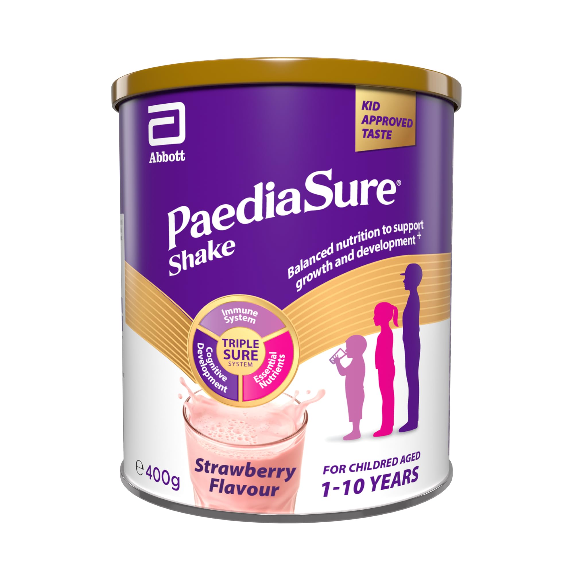 PaediaSure Shake, Balanced Nutritional Supplement Drink Multivitamin for Kids with Protein Carbohydrates Essential Fatty Acids and Minerals to Support Growth and Development, Strawberry, 400 gram