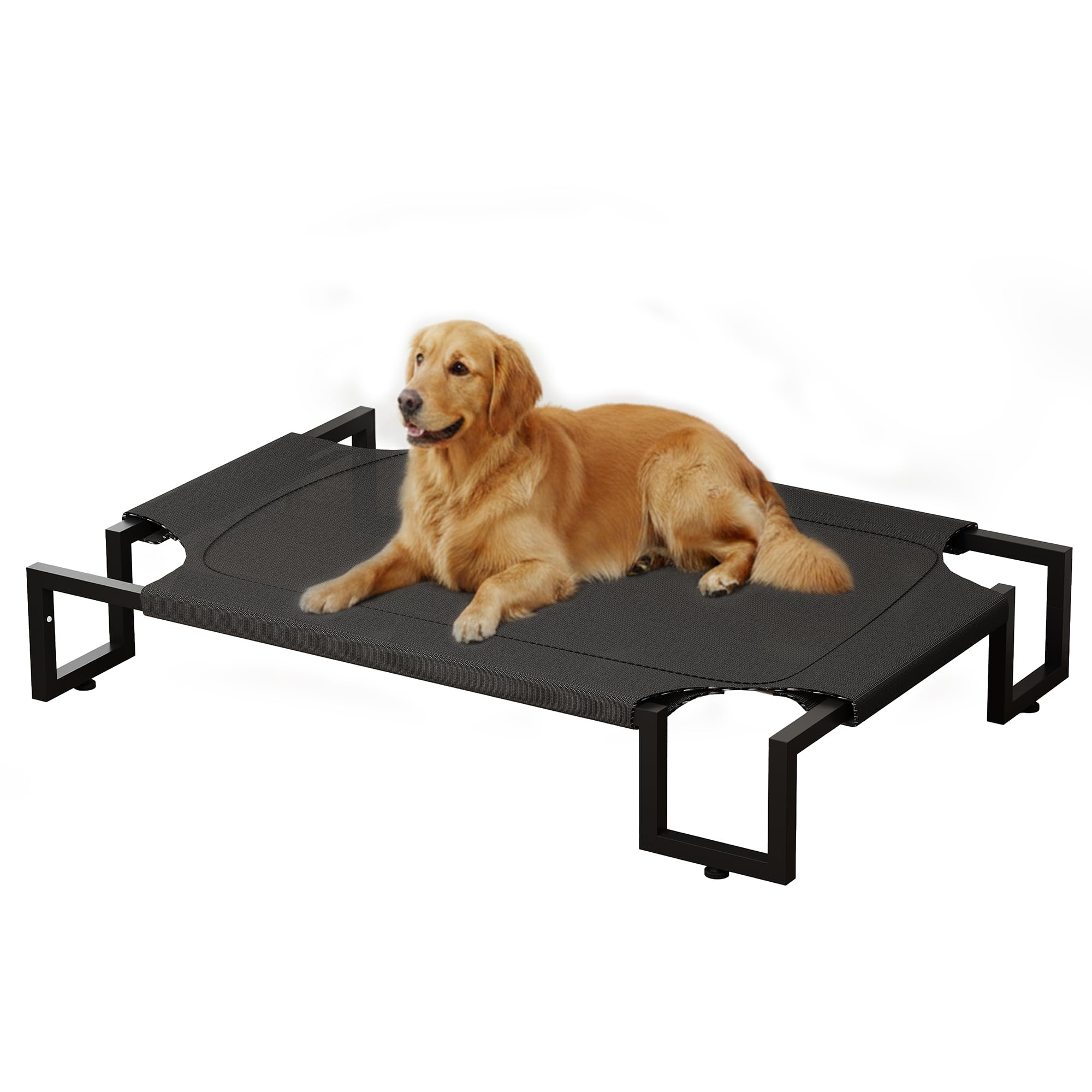 Lit pour Chien surélevé,Tapis Rafraichissant Chien,Lit Surelever de Camp pour Animaux de Compagnie Intérieur Extérieur,Panier Sureveler Chien Lavable Respirant,Cadre métallique Robuste,Noir