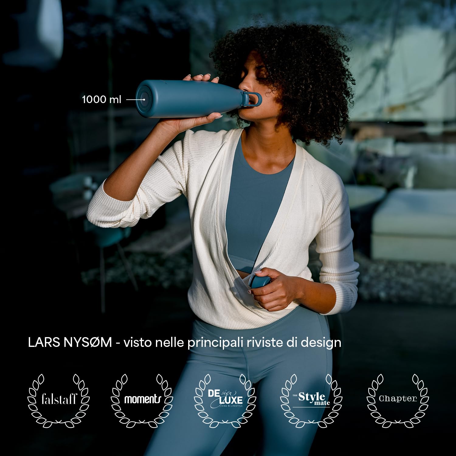 LARS NYSØM Borraccia Termica 1 litro in Acciaio Inox | Bottiglia isolata 1000ml | Bottiglia d'Acqua a Tenuta stagna per Sport, Bicicletta, Cane (Sage Green, 1000ml)