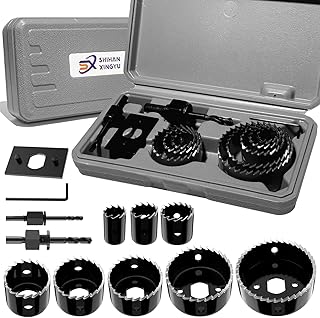 12-Piece Hole Saw Kit, Includes 8 Sizes (3/4" to 2-1/2"), Arbors, Drill Bits, and Hex Key, Ideal for Softwood, Plywood, and PVC (Black)