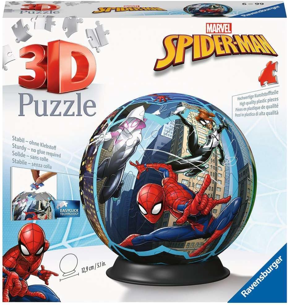 3D Ball Puzzle - Spider-Man - Ages 6+ - 72 Numbered Pieces to Assemble Without Glue - Stand Included - Diameter: 13 cm - 11563 | 72 Piece Spiderman 3D Puzzle for Children from 6 Years Old Marvel Collection Fun Toy Gift