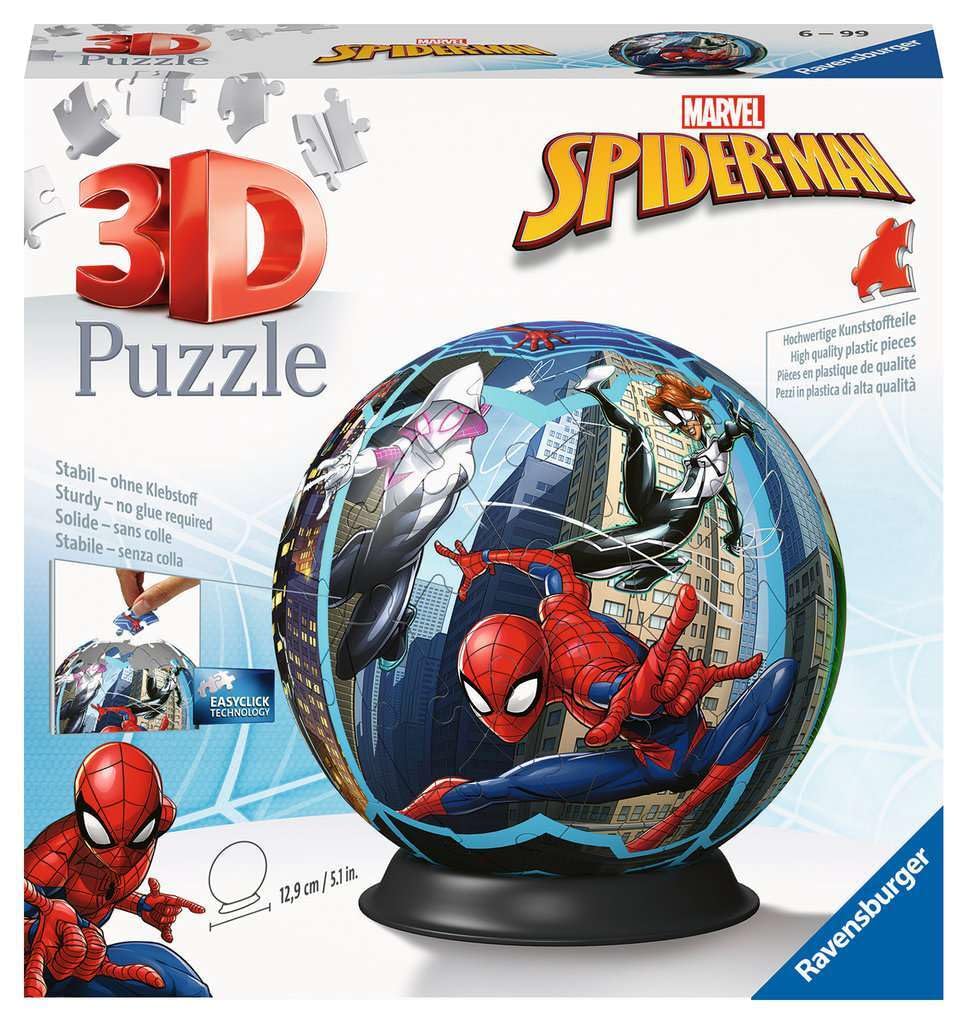 Ravensburger - Puzzle 3d Spiderman​ 72 pezzi, Puzzle 3d bambini 6 anni o più, Giochi bambini 6 anni, Collezione Marvel, Giochi divertenti, Idee regalo