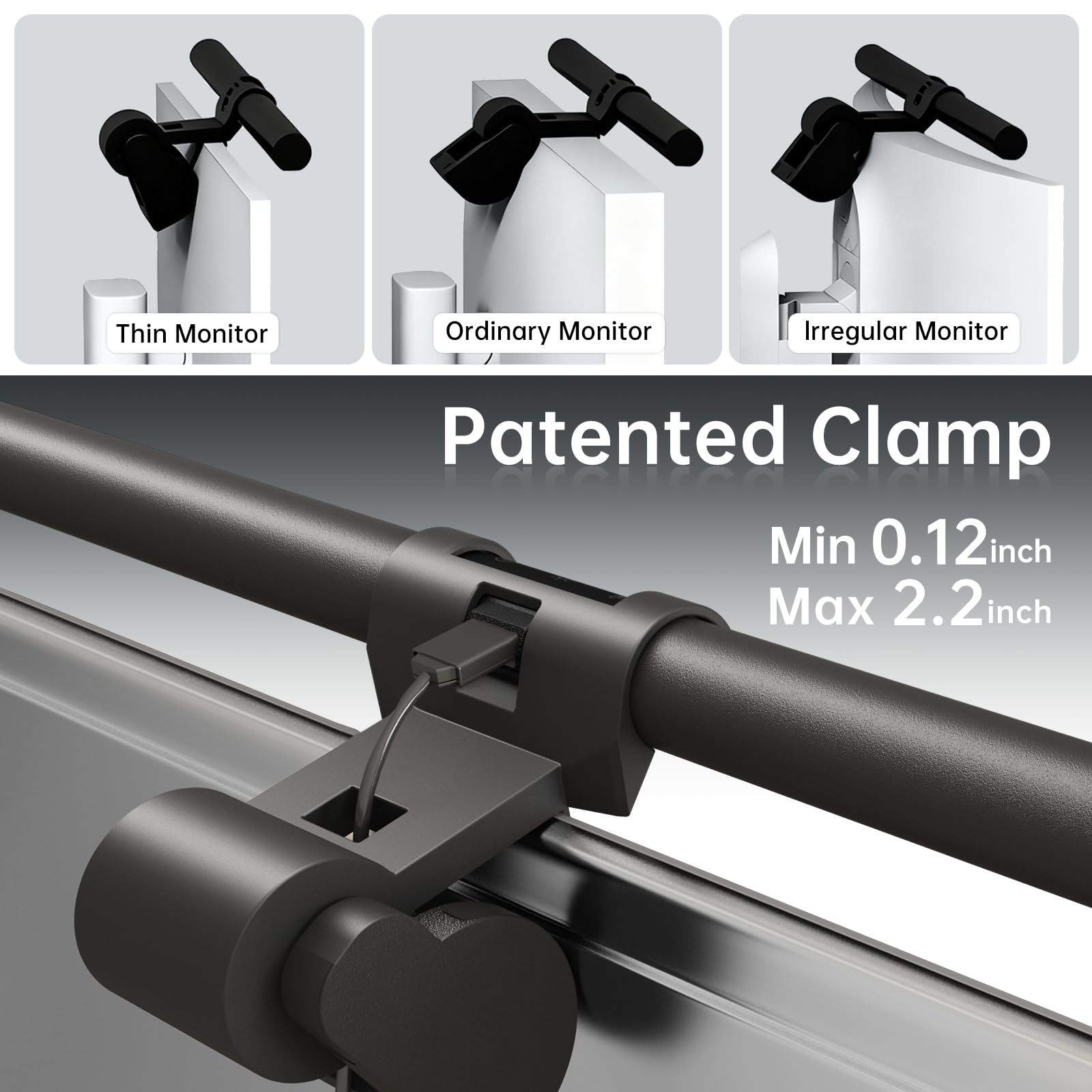 Barra de luz para monitor (negro) – Iluminación ultraancha, sensor de movimiento, brillo/temperatura de color ajustable, lámpara de monitor USB para el cuidado de los ojos, sin reflejos