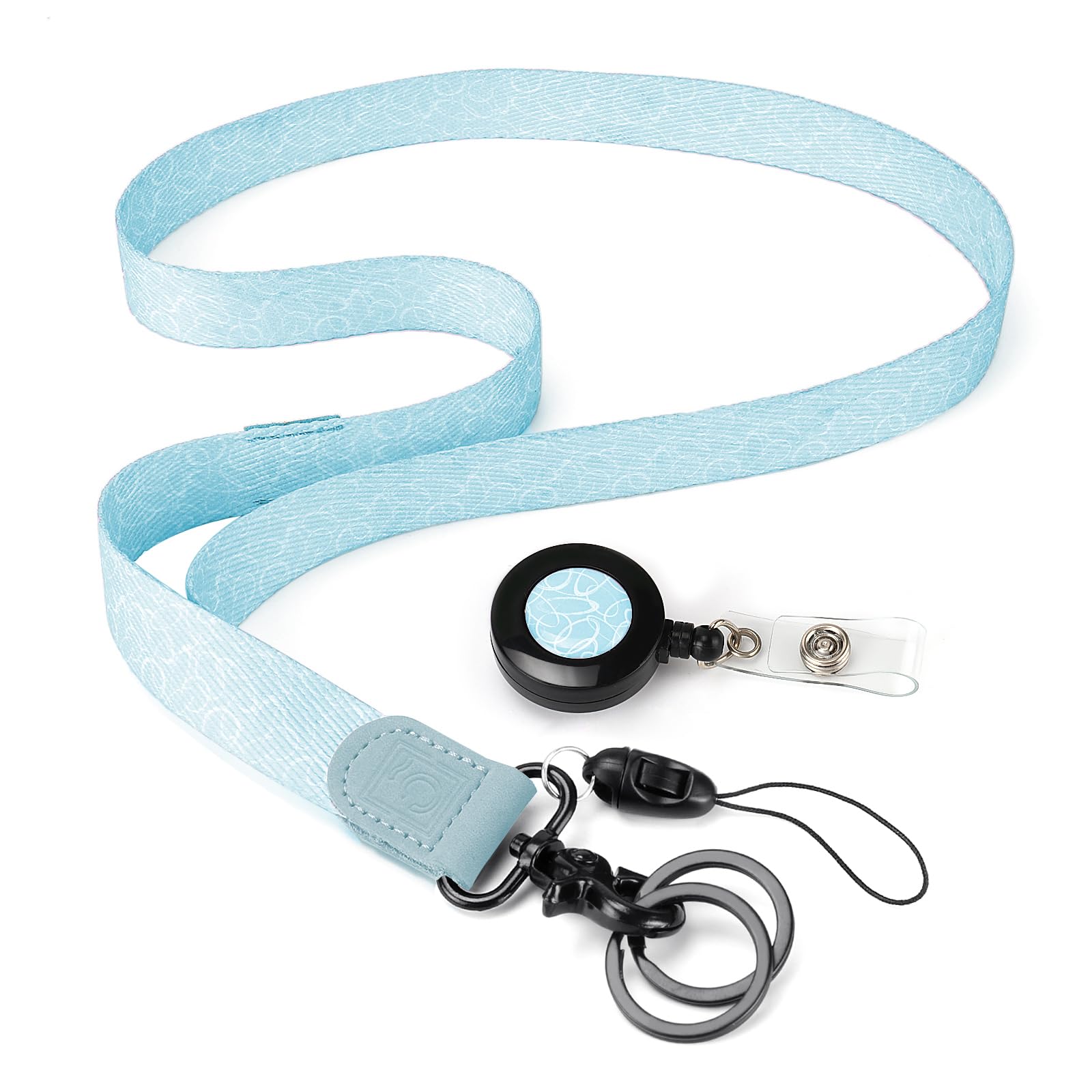 SHINKODA Keychain Lanyard with Keyring and Retractable Reel for Keys Wallet ID Badges for Men Women Key Neck Holder Light Blue Lanyard