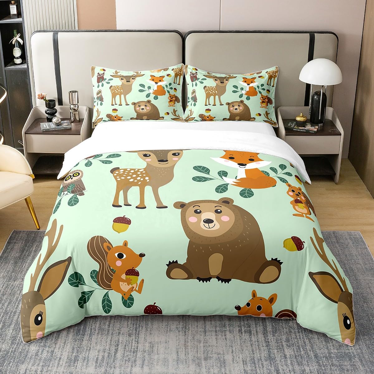 Housse de couette animaux pour une chambre style chalet nature