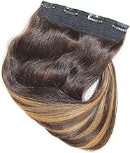 CADENZA HAIR 4 Clip in Volume Hair Extensions Real Human Hair 1pc Remy Straight 100% Natural Hair for Woman | Natural Black With Golden Highlights | 16inch