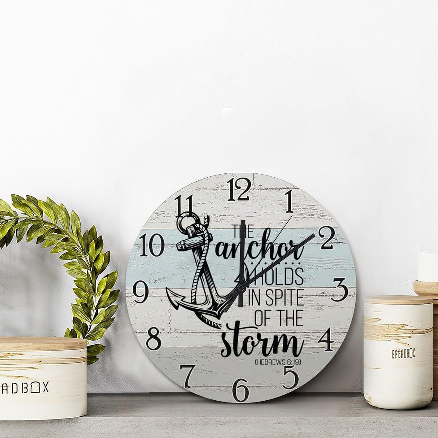 Anchor Hold in Spite of The Storm Wall Clock Jesus Quote Wooden Wall Clocks Battery Operated 15 Inch Farmhouse Christian Quote Art Wall Decor for Living Room Kitchen Bedroom