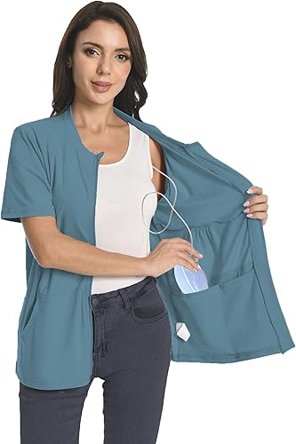 Miniatura 19 de Camisas con cremallera para después de la mastectomía y bolsillos de drenaje, ropa imprescindible para recuperación de cirugía, cómodas camisas