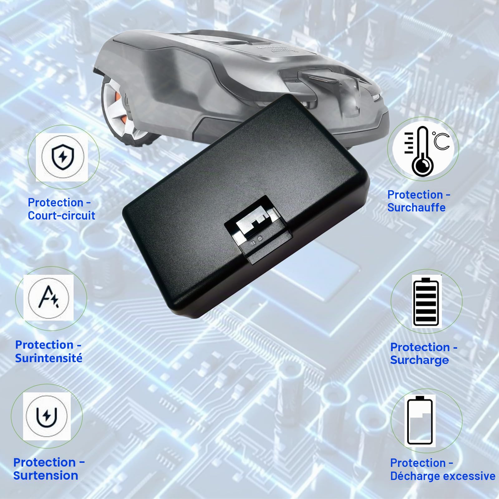 18V 3500mAh Batterie de remplacement pour robot tondeuse Husqvarna Automower 115H, Automower 305 2020, Automower 310 2020, Automower 520 2021, Automower 520 2022, Automower Limited Edition 2020