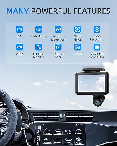 Miniatura 7 de 3 Channel 2K Dash Cam, Dash Camera for Cars with Free 32GB SD Card, 2K+1080P+1440P Dash Cam Front and Rear Inside, Super Night Vision, Loop