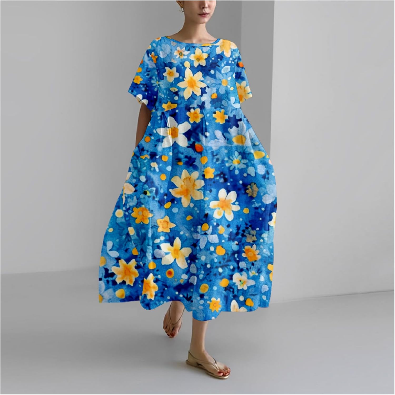 MARSVOVO Japanese Art Dress for Women 2024 Plus Size Vintage Floral Boho Style Loose Fit Linen Blend Flower Dresses - Image 2