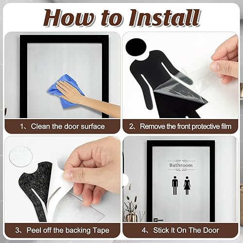 Miniatura 6 de Letreros de puerta de baño, adhesivos acrílicos para baño para hombres y mujeres con 1 calcomanía de baño para decoración de baño