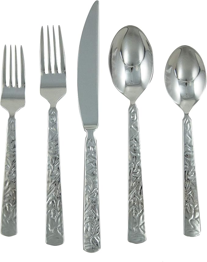 Ginkgo International Mercury 42-Piece Stainless Steel Flatware Place Setting, Service for 8 Plus 2-piece Hostess Set