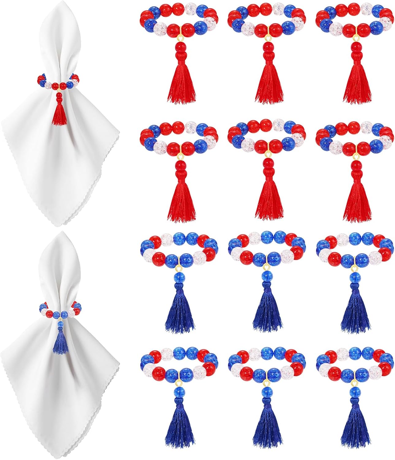 Amazon.com: Napkin Rings Set of 12,Patriotic Bead Napkin Rings for ...