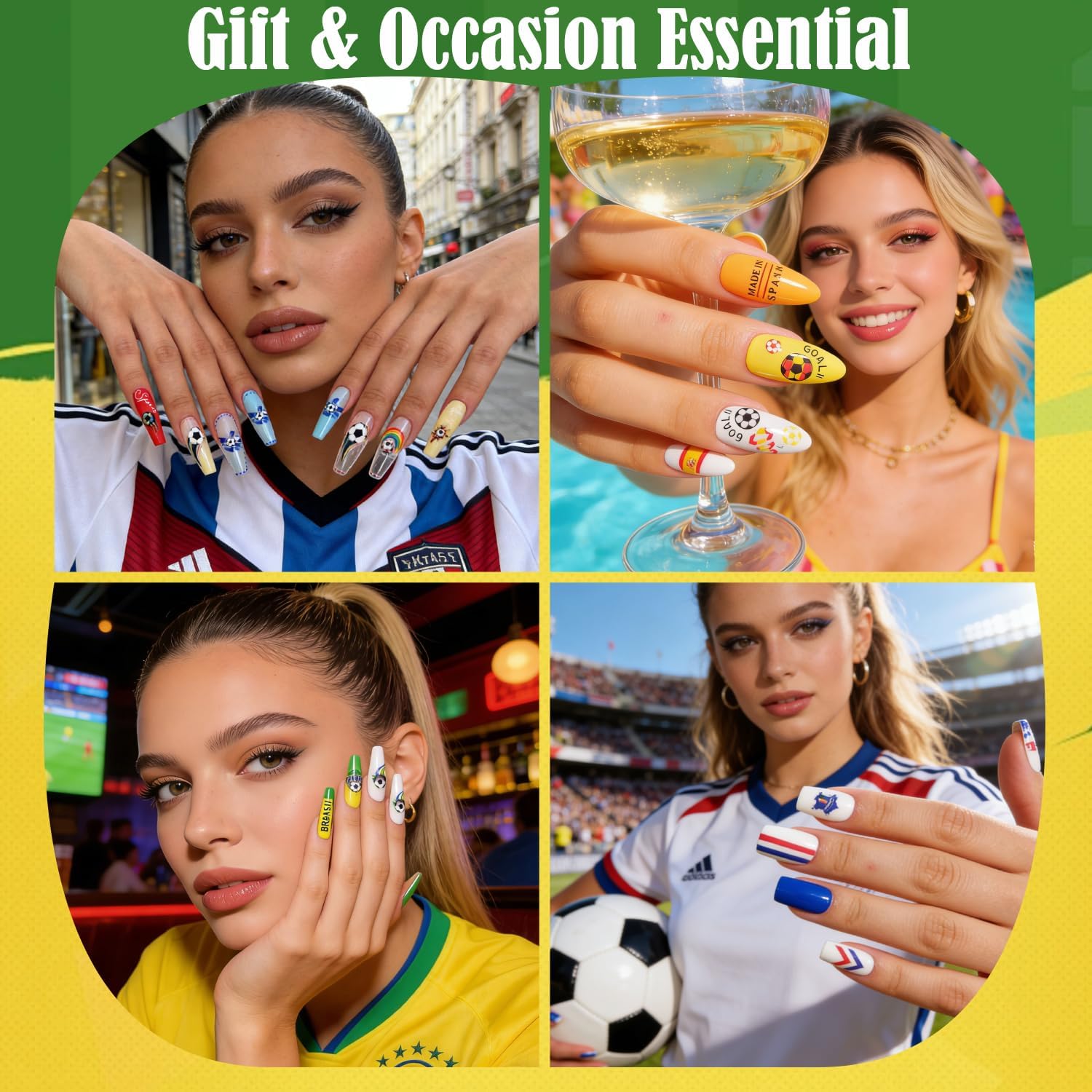 World Cup Soccer Nail Art Stickers,12 Sheets Football Themed Nail Decals | Soccer Ball,Flags,Team Emblems Fingernail Stickers for Sport Fan,Self-Adhesive Flags Nail Stickers for Women Kids Soccer Fans