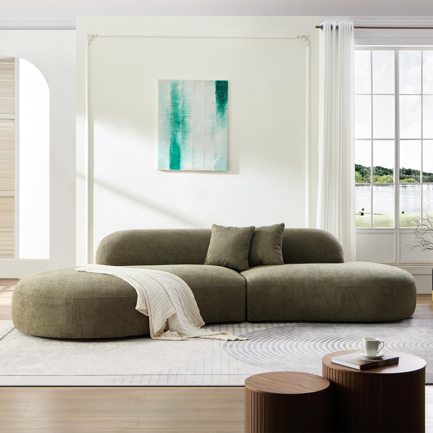 135.4" Luxury Curved Sectional Sofa Modern Couch for Living Room, Oversized Curve Sofa Green, Comfy Boucle Couch Chaise, Modular Minimalist Sofa for Home Office Apartment, Left Facing
