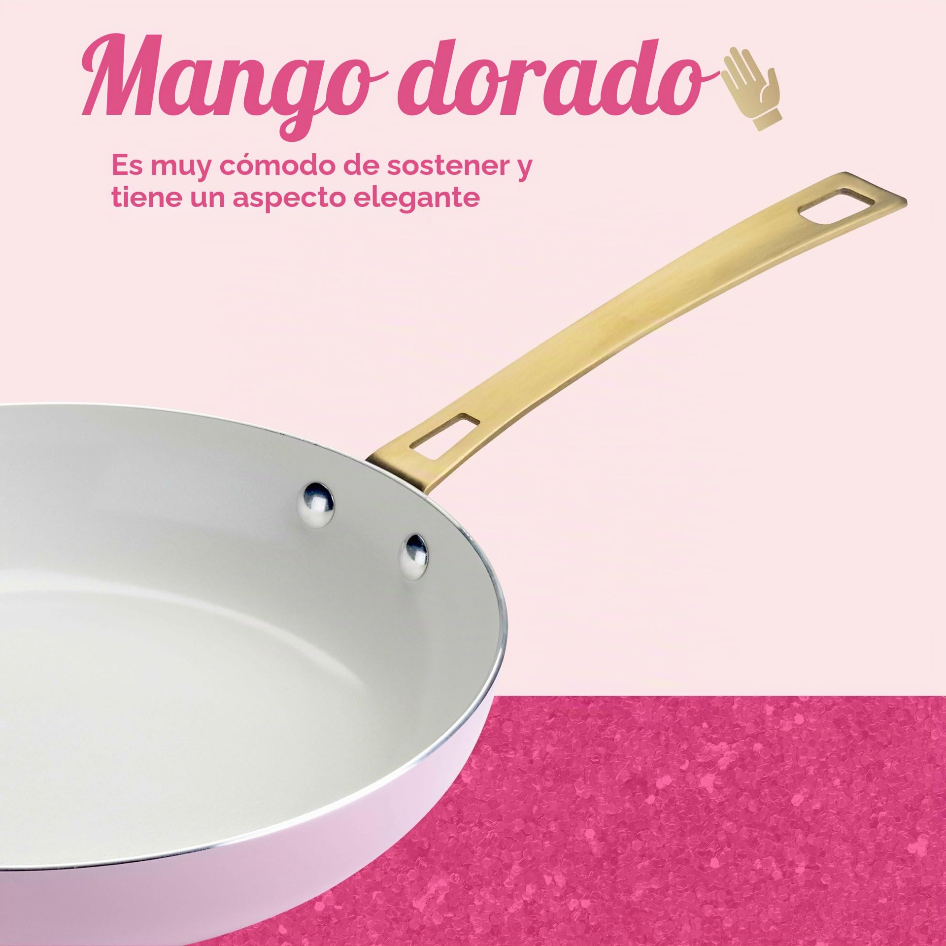 FACKELMANN Paris Hilton – Batería de cocina de 10 piezas – Aluminio y cerámica antiadherente, apta para inducción, apto para lavavajillas, color rosa, crema y dorado