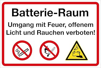 WANDKINGS Hinweisaufkleber für den Innen- und Außenbereich - Batterie-Raum Umgang mit Feuer, offenem Licht und Rauchen verboten! - 30x20 cm - Aufkleber ohne Schild