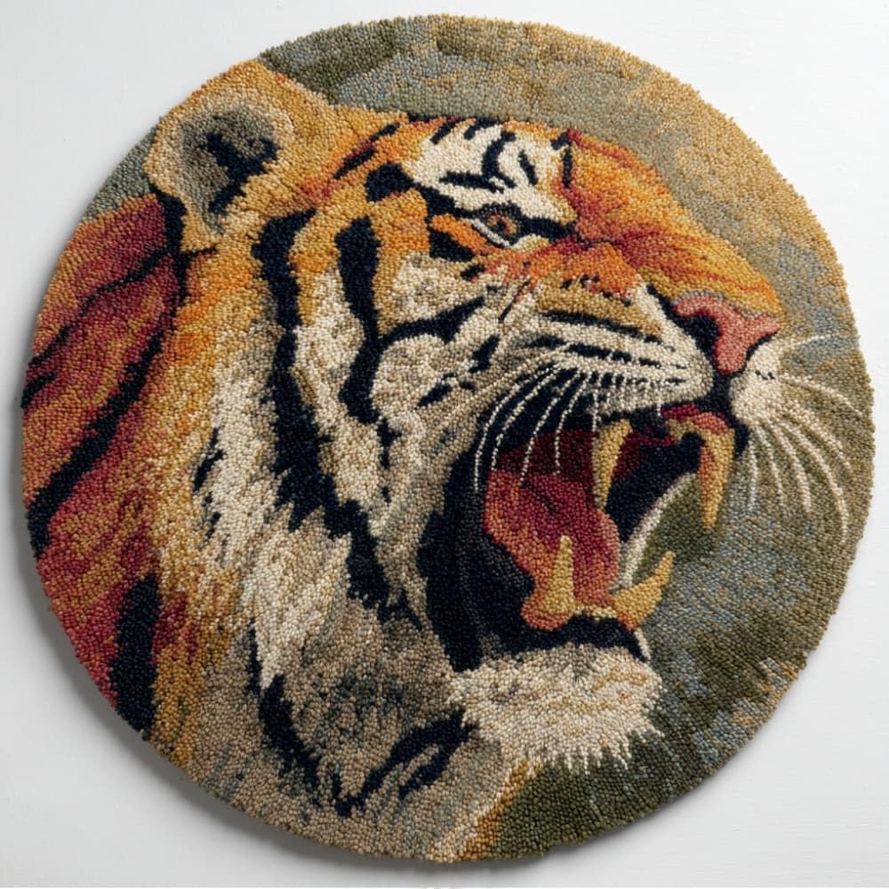 Round Latch Hook Rug Kits Tiger For Adults And Starter 50*50Cm