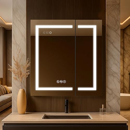 Miniatura 10 de Blossom Espejo LED para botiquín para baño, 24 x 32 pulgadas, botiquín iluminado con espejo, espejo de maquillaje empotrado o de superficie