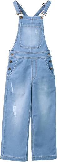 Tweeny Mini Girls Pure Cotton Denim Dungaree for Kids | Relaxed Fit Full Length Overall Outfit with Pockets | Adjustable S...