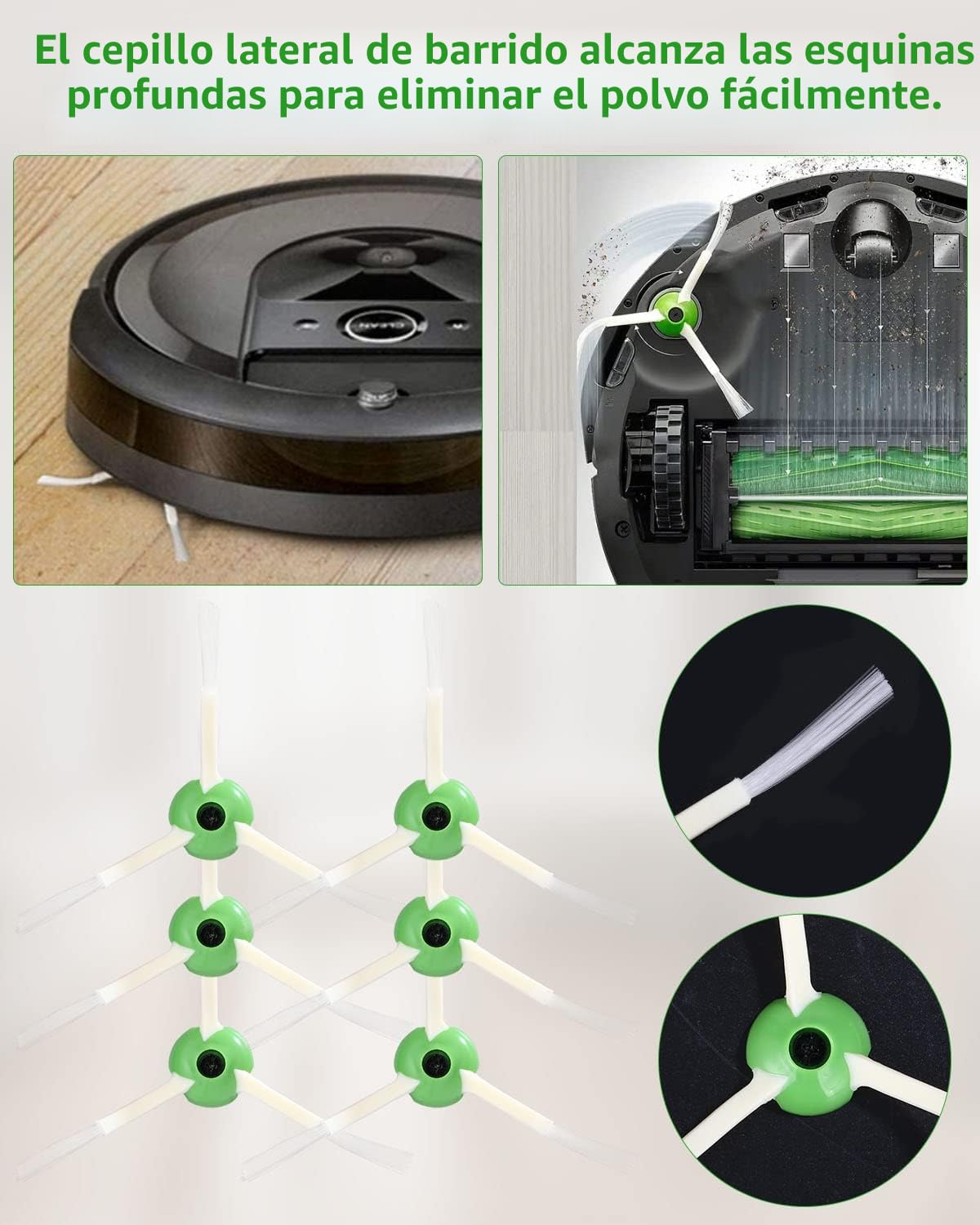 Kit Recambios Repuestos para iRobot Roomba Series e/I, Accesorios Compatible con i7 i7+ i3 i3+ i4 i4+ i6 i6+ j7 j7+E5 E6, 2 Cepillos de Goma, 4 Filtro, 6 Cepillos Laterale, Aspiradora de Accesorios