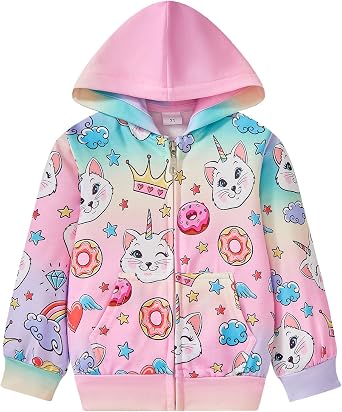 Popshion Toddler Girls Fleece Jackets Cotton Unicorn Hoodie Sweatshirt Fall Winter Zipper Coat Warm Hooded Sweater 2t-7t