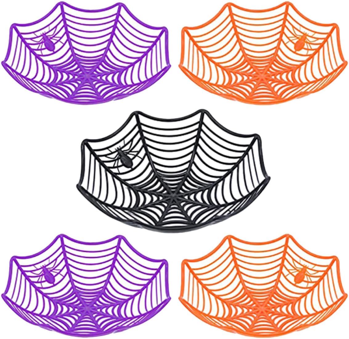 Alipis Candy with Plastic Halloween Cobweb Basket Fruit and Bowl 5pcs Creative Spiderweb Design for Storage, Halloween Trick Treat Supplies Home Decoration Party