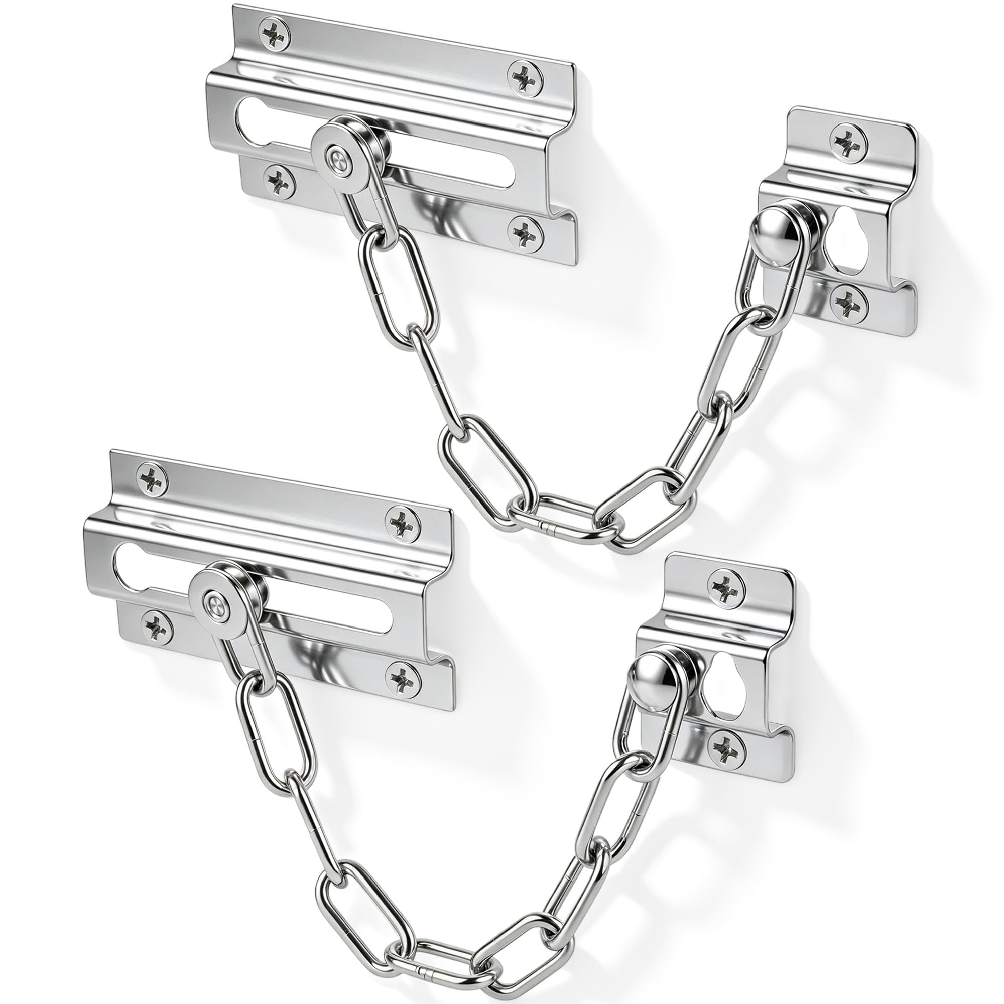 INBOF Door Chain Lock, 2-Pack, Stainless Steel with Welded Links, Silver