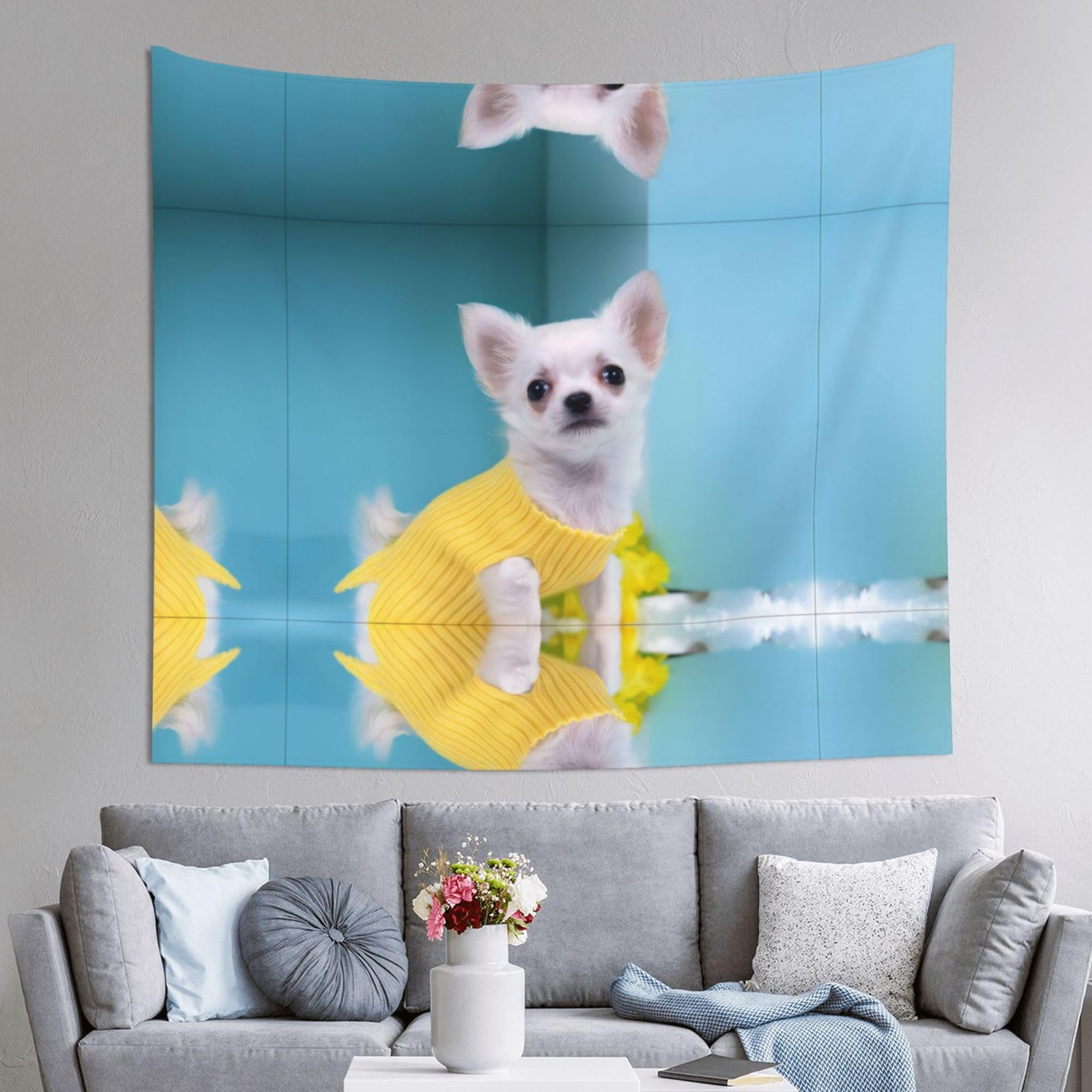 HLSBSSL 60x51in Cute chihuahua (3) Printed Tapestry Tablecloth for Dormitory and Picnic Rooms - Multifunctional Fabric Hanging