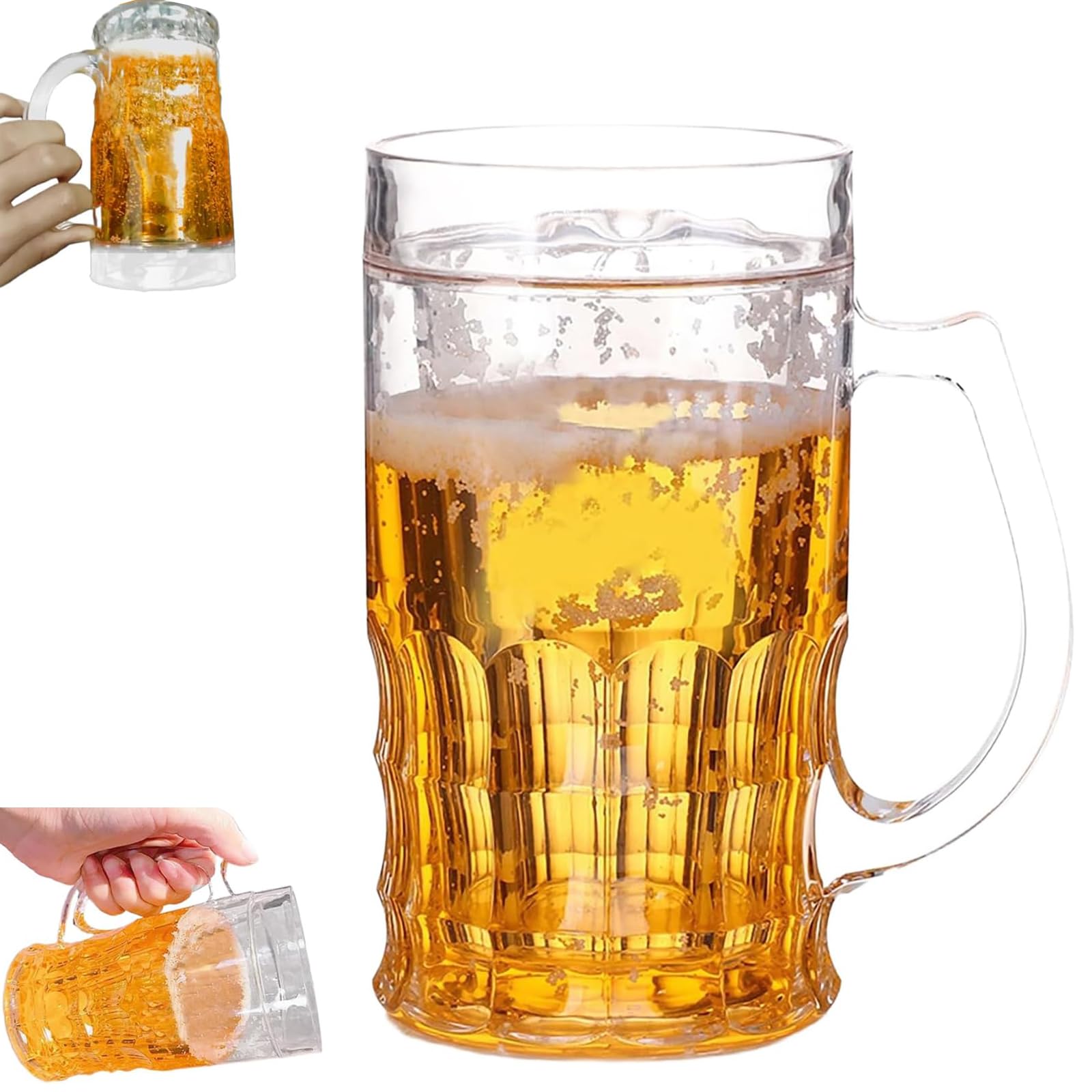 Fake Beer Glasses, 400ml Double Layer Funny Beer Stein, Fake Double Beer Mugs with Handles Mezzanine, Realistic Beer Mug Creative Model Mugs Cups for Halloween Bar Beverages Prank