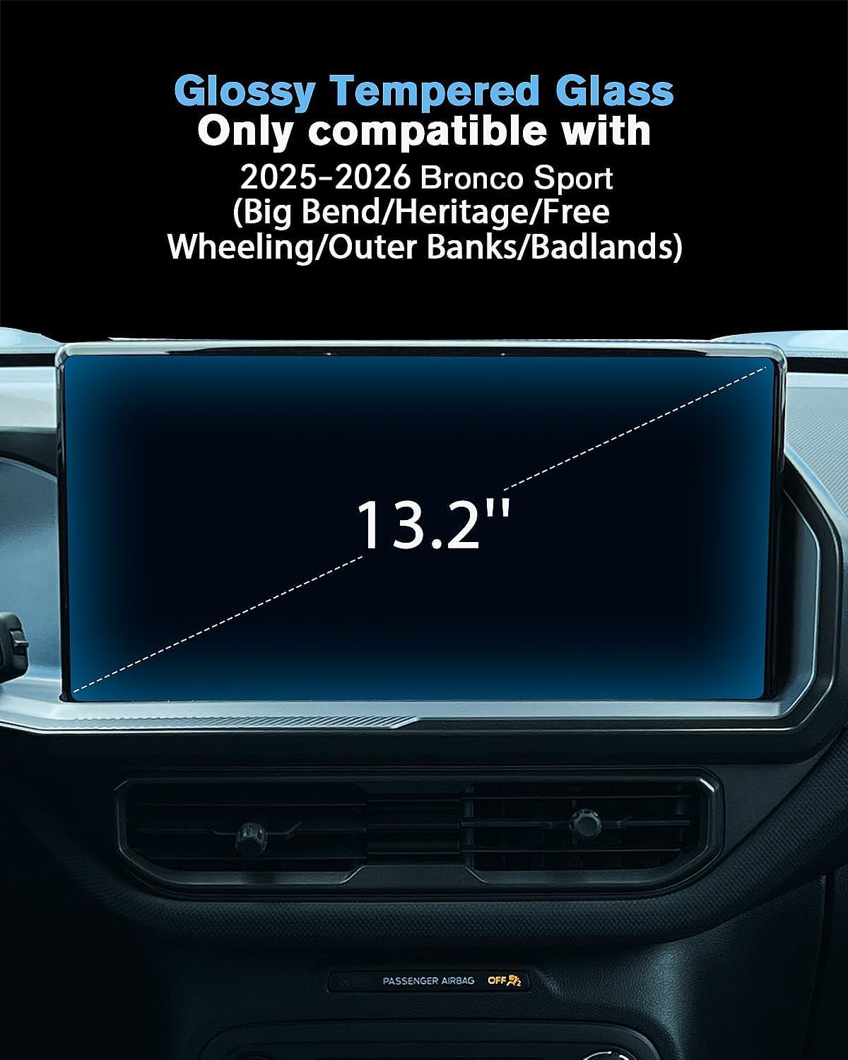 For Glossy Tempered Glass 2025 2026 Ford Bronco Sport 13.2 Inch Touchscreen Screen Protector - Bronco Sport (Big Bend/Heritage/Free Wheeling/Outer Banks/Badlands) Accessories
