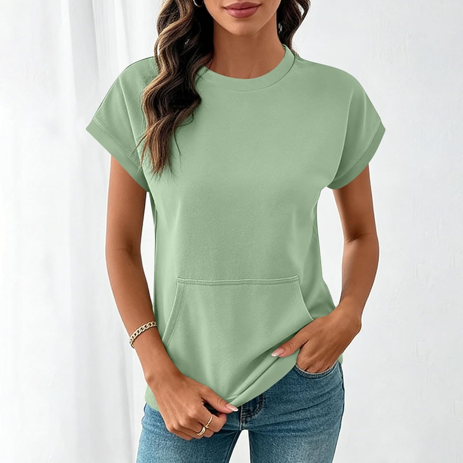 Summer Tops for Women Cap Short Sleeve Shirts Beach Vacation Outfits Tshirts Casual Loose Fit Clothes with Pocket
