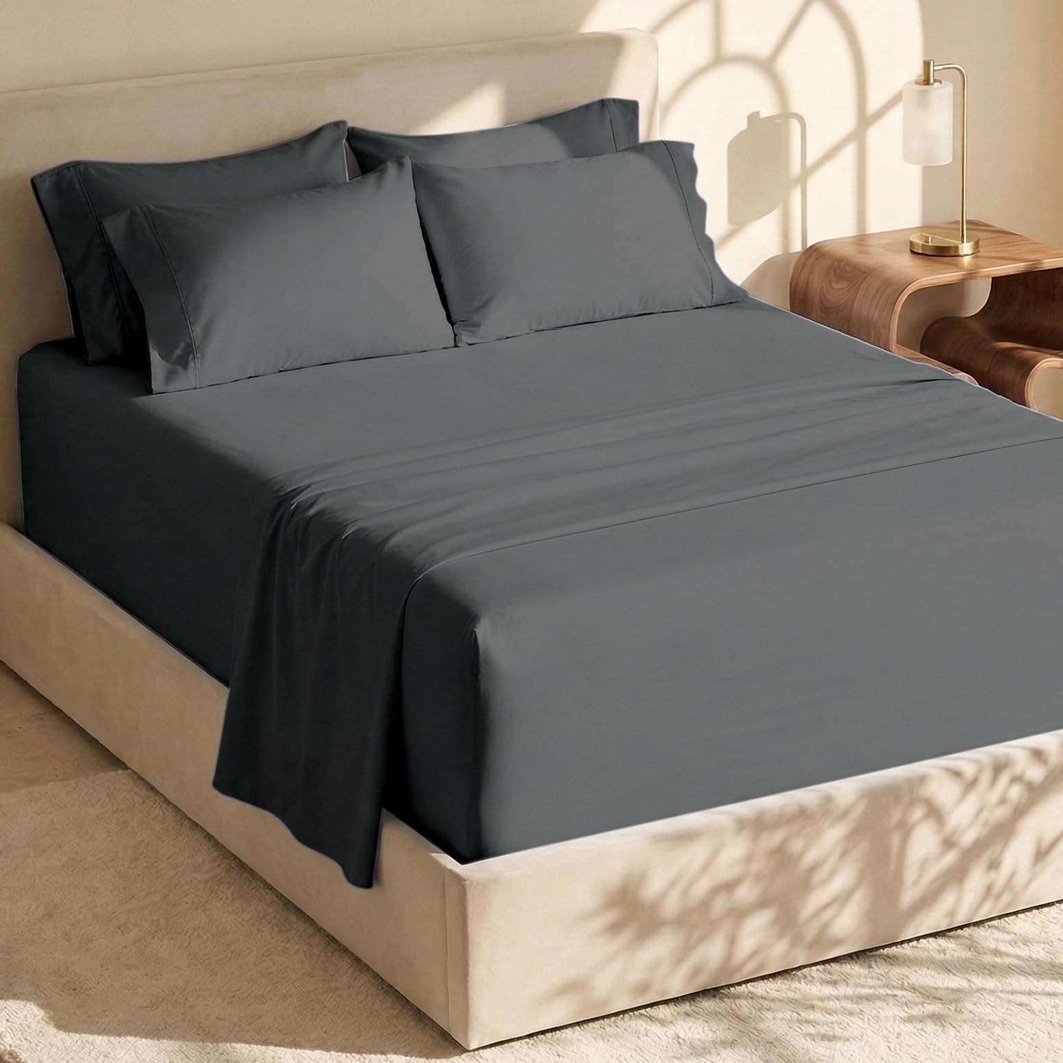 Hearth & Harbor Set di lenzuola king size con tasca extra profonda, per materassi da 45-​61 cm, 6 pezzi per letto king size, lenzuola grigie
