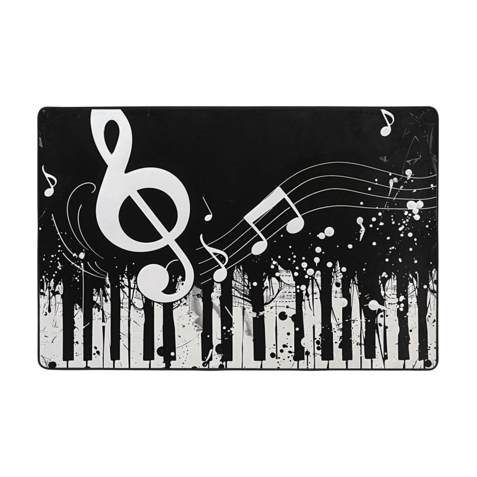 Tapis en flanelle antidérapant note de musique noir et blanc, tapis lavable de 183x122 cm