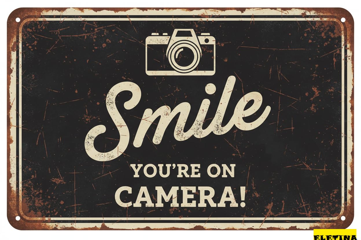 Vintage Metal Tin Sign for Man Cave Rustic En Door Wall Art Smile Your On Camera Smile The Camera Camera En Plaque Rustic Wall Art Decoration 8x12 Inch