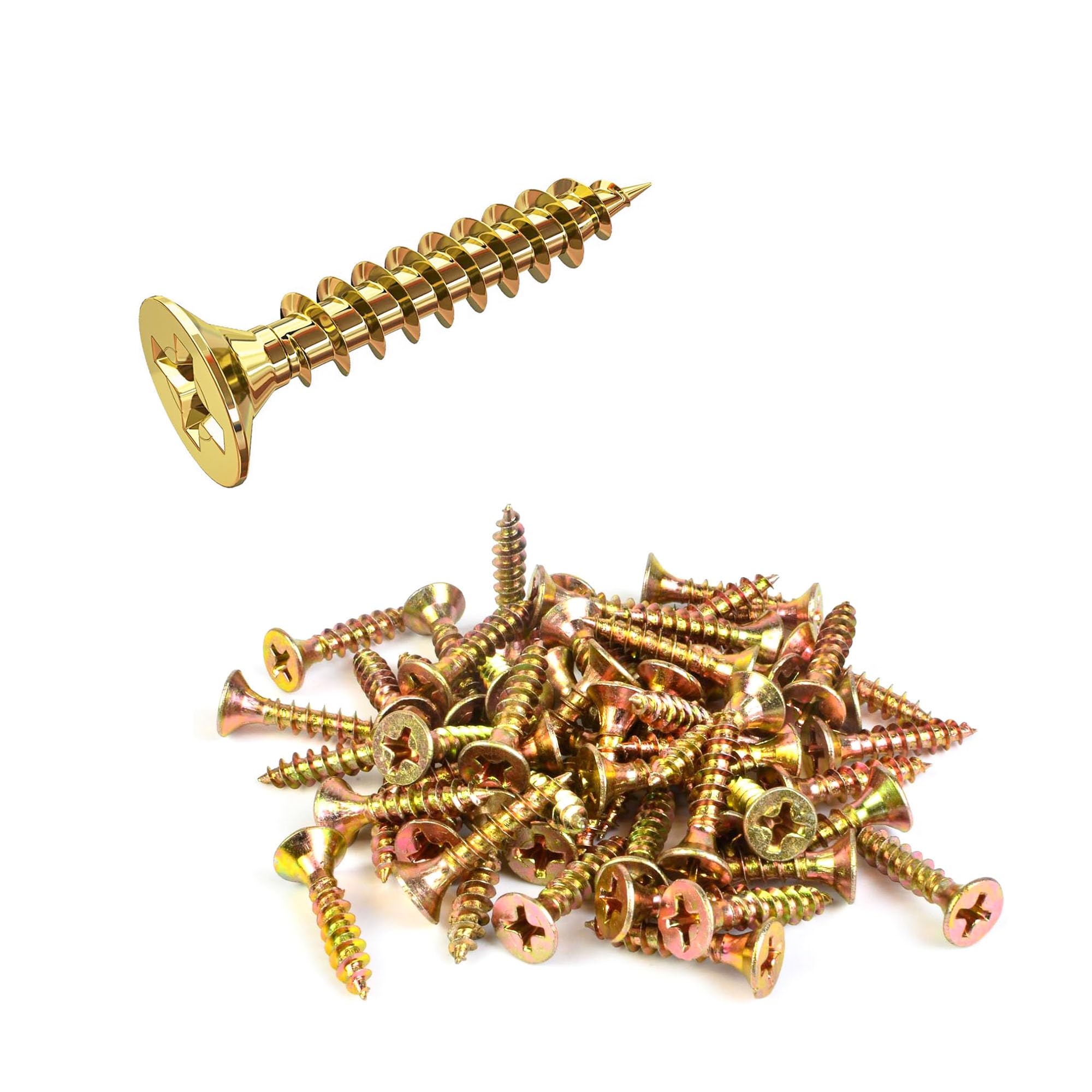 Versa-Marts Multi-Purpose Screws - Flat Headed Wood Screws - Hardened & Yellow Zinc Plated - Size 25mm - Pack of 100 (4x25MM) (Golden)