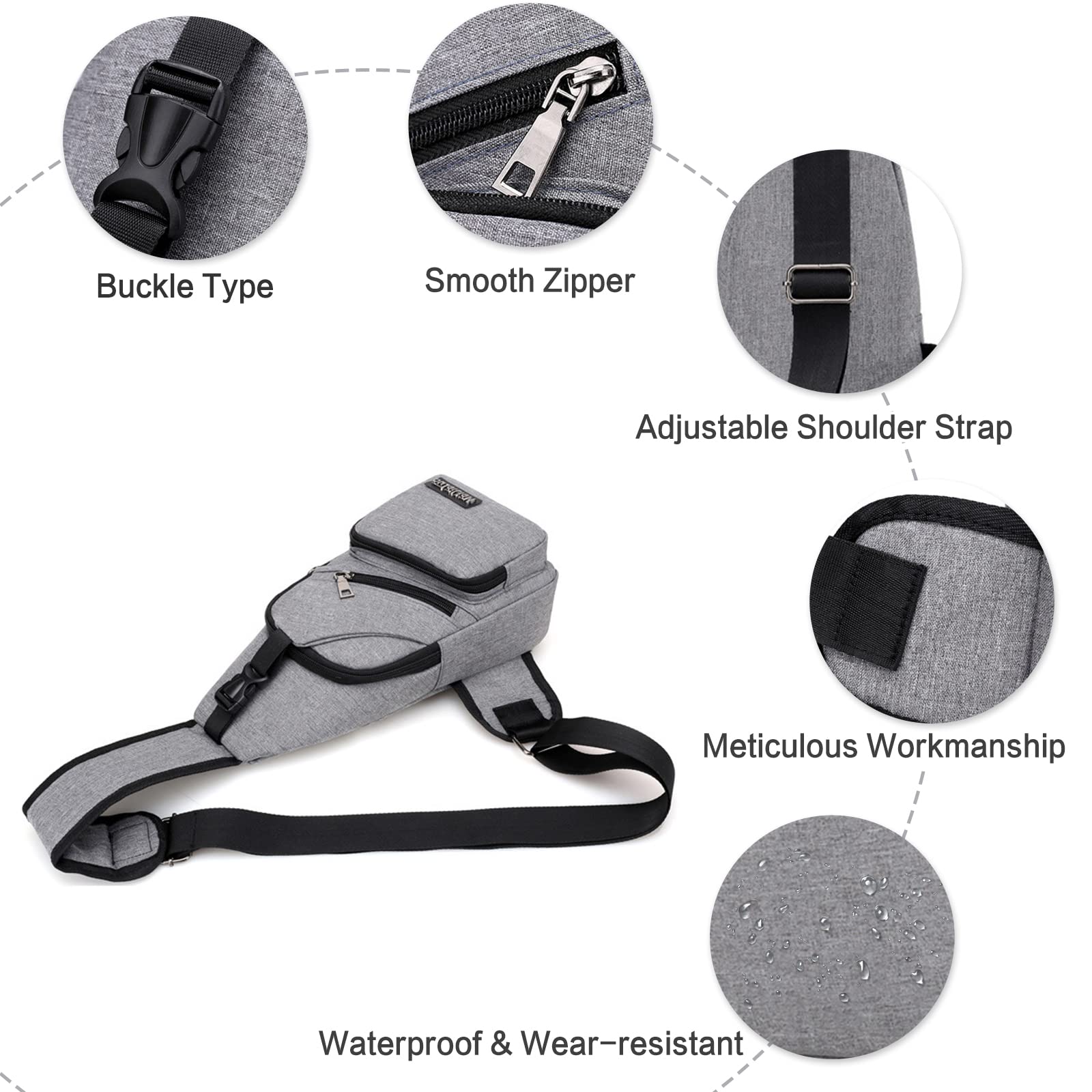 Petit sac à bandoulière pour homme avec port de charge USB, sac de poitrine léger pour randonnée, cyclisme, voyage