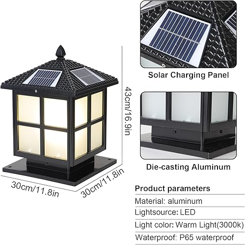 Miniatura 8 de Luces solares negras para postes de exteriores, lámpara solar para postes de valla, impermeables, luces solares impermeables para pilar exterior,