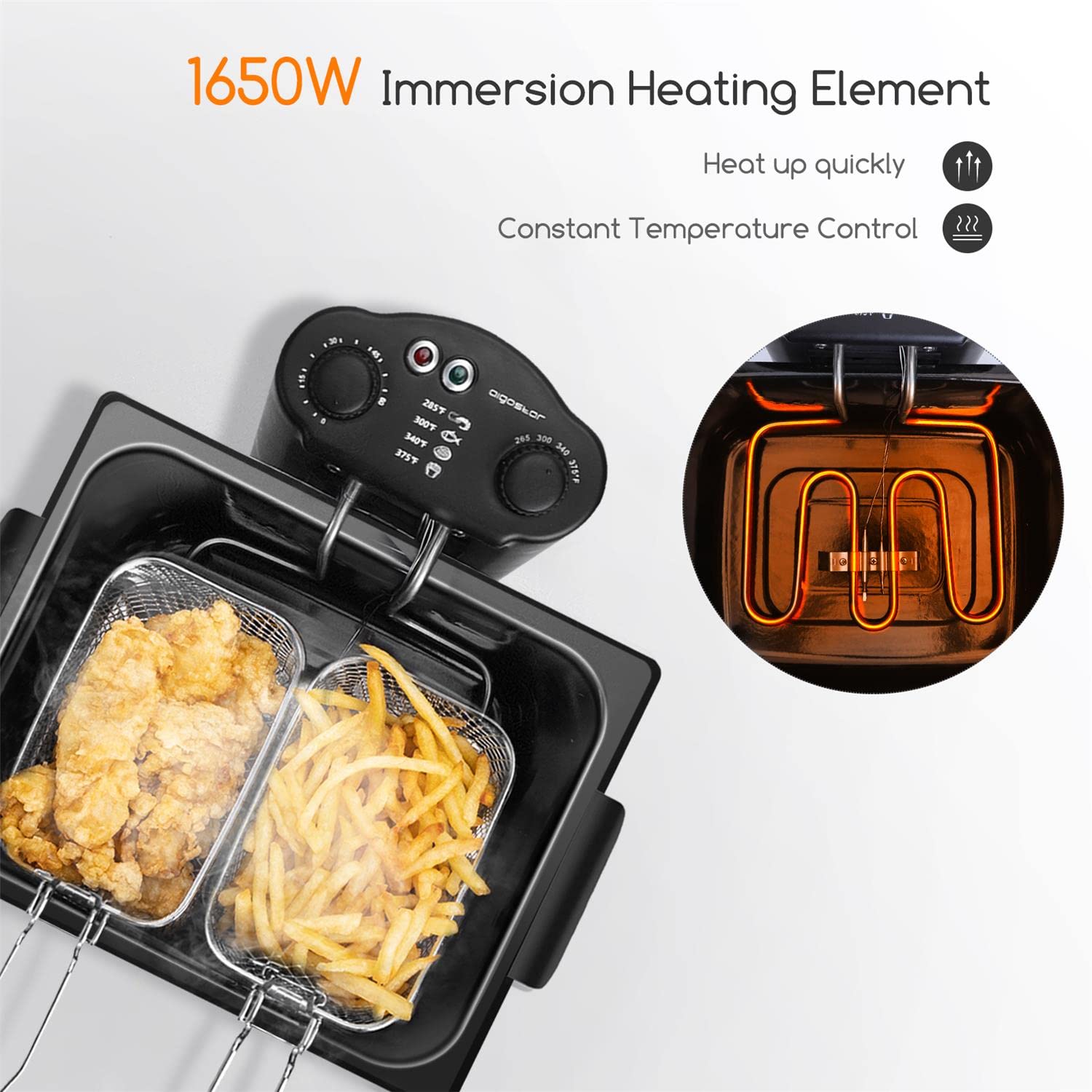 Aigostar Deep Fryer with 3 Baskets and Lid, Electric Deep Fat Fryers