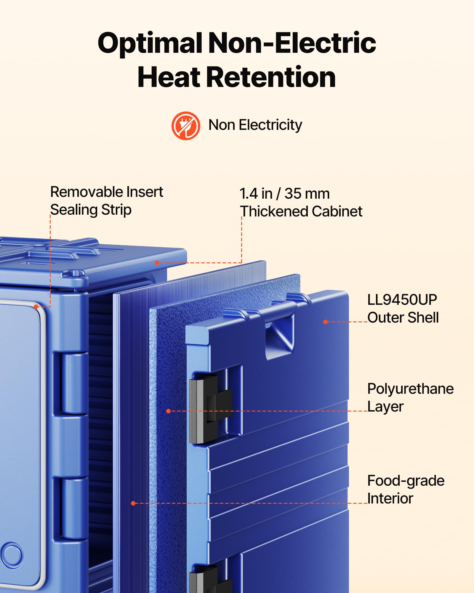 VEVOR Conteneur Isotherme pour Bac Gastronorme 90 L, Boîte de Transport Alimentaire Empilable, Chargement Frontal, avec Doubles Boucles et Poignées, Porte-plateaux pour Restauration Cantine, Bleu