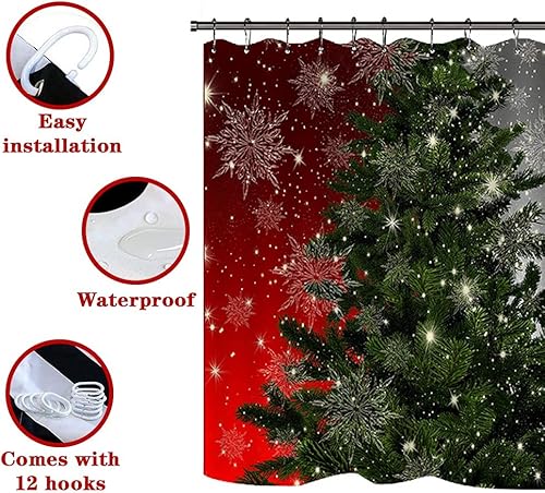 Miniatura 61 de Juego de 4 cortinas de ducha con alfombra antideslizante, cubierta para tapa de inodoro y tapete de baño, cortina de ducha de Papá Noel con 12 Papá