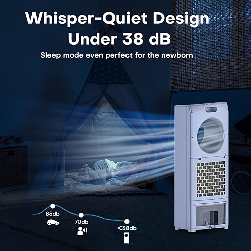 Miniatura 6 de Aire acondicionado portátil 3 en 1 sin ventanas, enfriador evaporativo de 32 pulgadas, 3 velocidades de viento y 4 modos, tanque lavable,