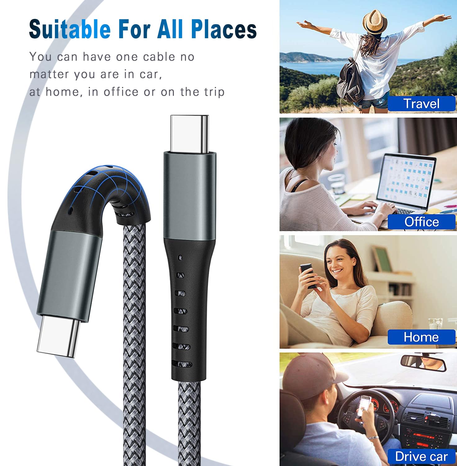 Paquete de 3 cables de carga rápida USB C de nailon trenzado tipo C a tipo C de 3 pies y 60 W para Samsung S23 Ultra/A14/S23/A54, iPhone 16/Pro Max, iPhone 15/Pro Max, Pixel 8 7, Redmi, iPad Pro | Compatible con Samsung, iPhone, Pixel, iPad, MacBook. Nail