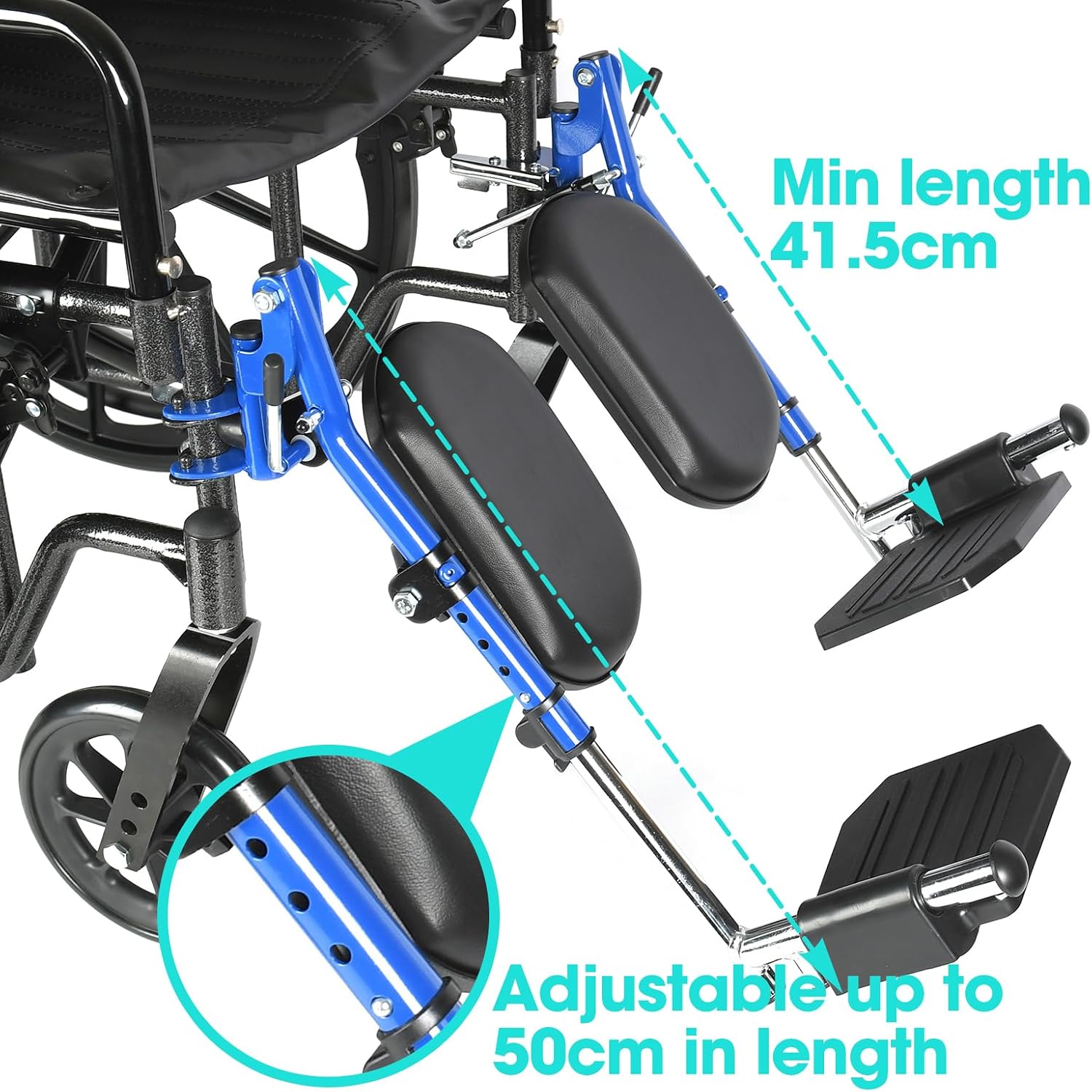 Universal Wheelchair Footrest with Adjustable Height & Extendable Foot Plate -Comfort Foam Cushion, Foldable Design for Transport/Standard Chairs, Tool-Free Assembly (Blue, LK3JELR & T94 Compatible)