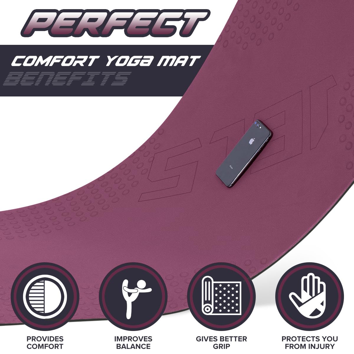 JELS - Esterilla de yoga extra ancha de TPE de 10 mm, cómoda y gruesa con correa de transporte, ideal para yoga, pilates, aeróbicos y entrenamientos de transmisión en vivo (72 x 32 x 2/5 pulgadas)