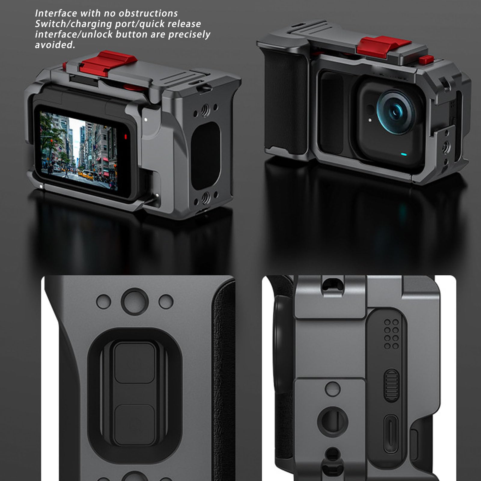 Kit Street Grip, Gabbia per Fotocamera in Lega di Alluminio con Protezione Antiurto e Impugnatura in Silicone per Go Ultra, con Supporto per Fredda e Cinturino da Po